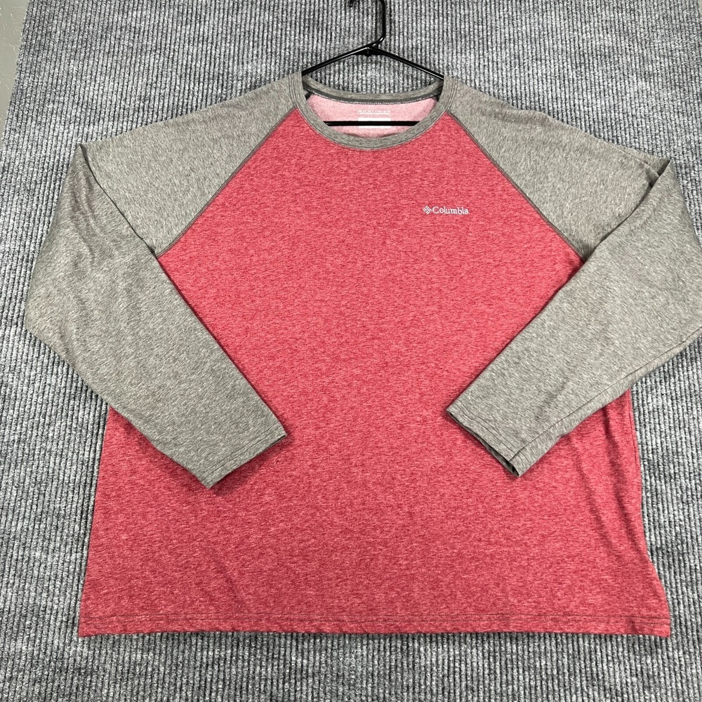Columbia Shirt Mens 2XL XXL Red Gray‎ Long Sleeve Crew Outdoor Casual Soft